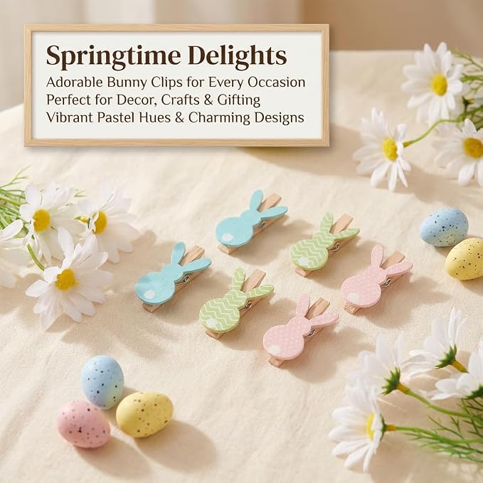 18 Pack Bunny Wooden Clothespins, Mini Clips Photo Clips