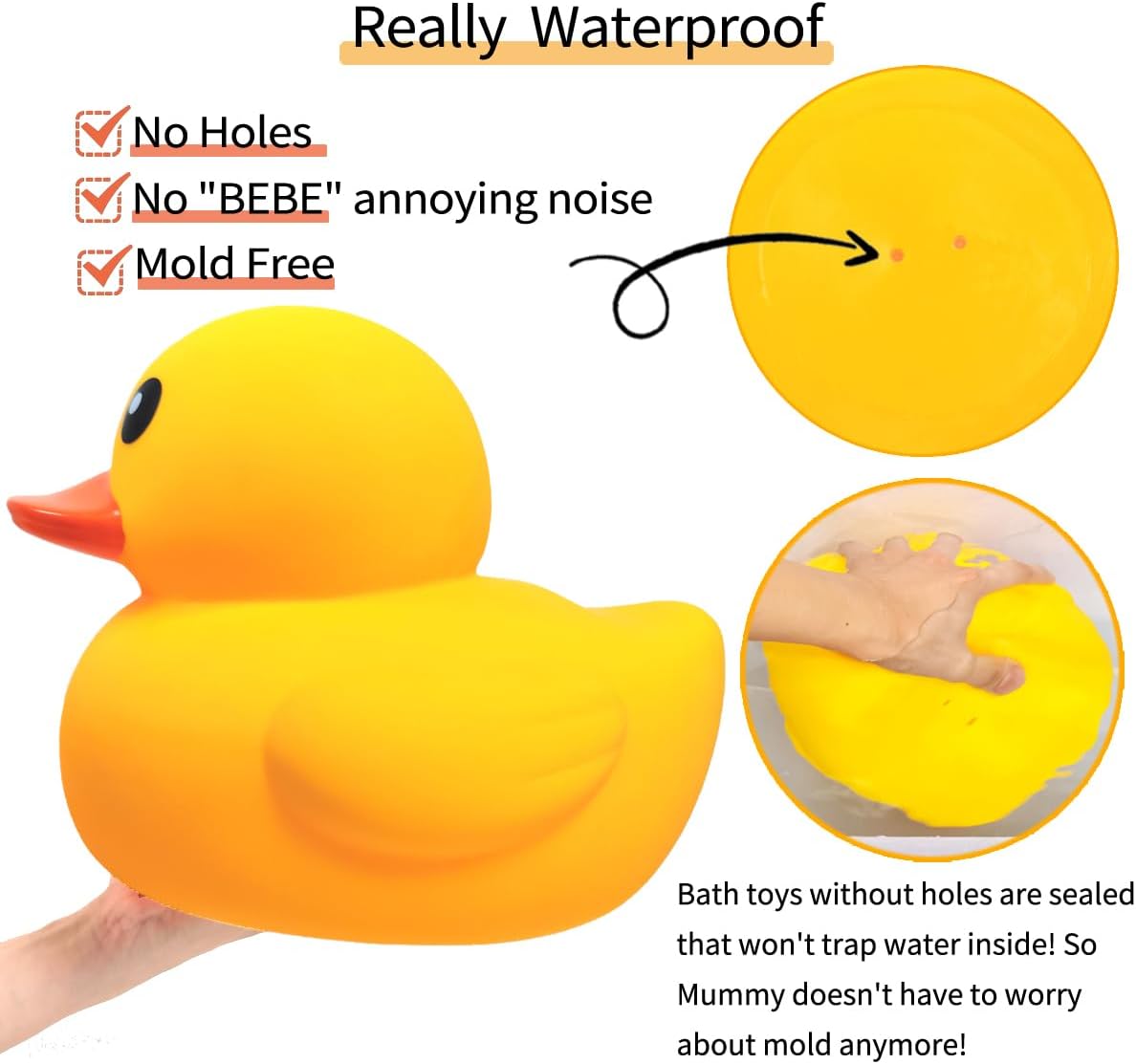 Giant Rubber Yellow Duck,Kalafona 13 Inch Large Giant Jumbo Duck Bath Toy No 'Bebe' Noise No Hole Bathtub Toys for Baby Shower Birthday Beach Summer Pool Party Favors