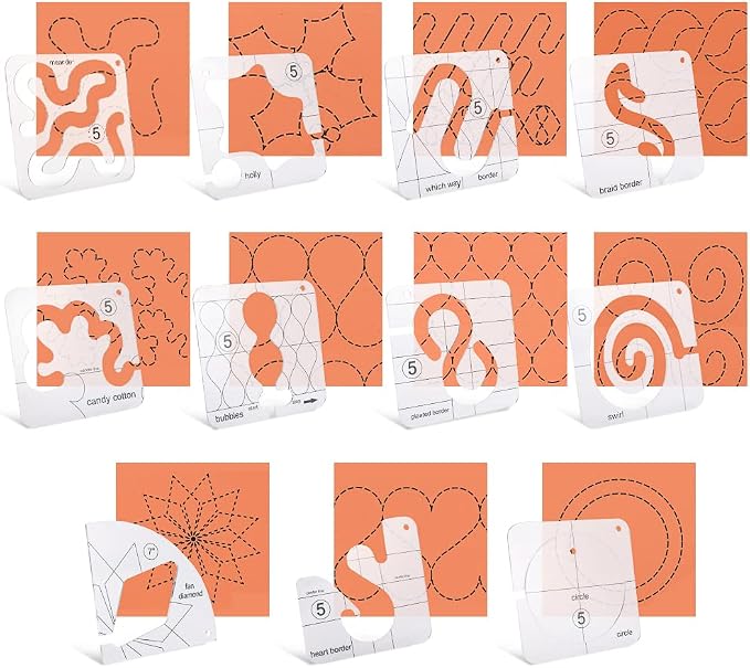 14 PCs Free Motion Quilting Template Set Includes 11 Quilting Templates