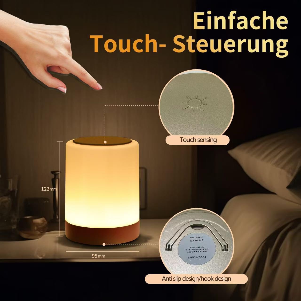 OORUN Touch Bedside Table Lamp,13 RGB Colors & 5 Brightness, USB Rechargeable Desk Lamp, Remote Control Dimmable Light with RGB Color Changing,Portable Lamp for Baby (Gold)