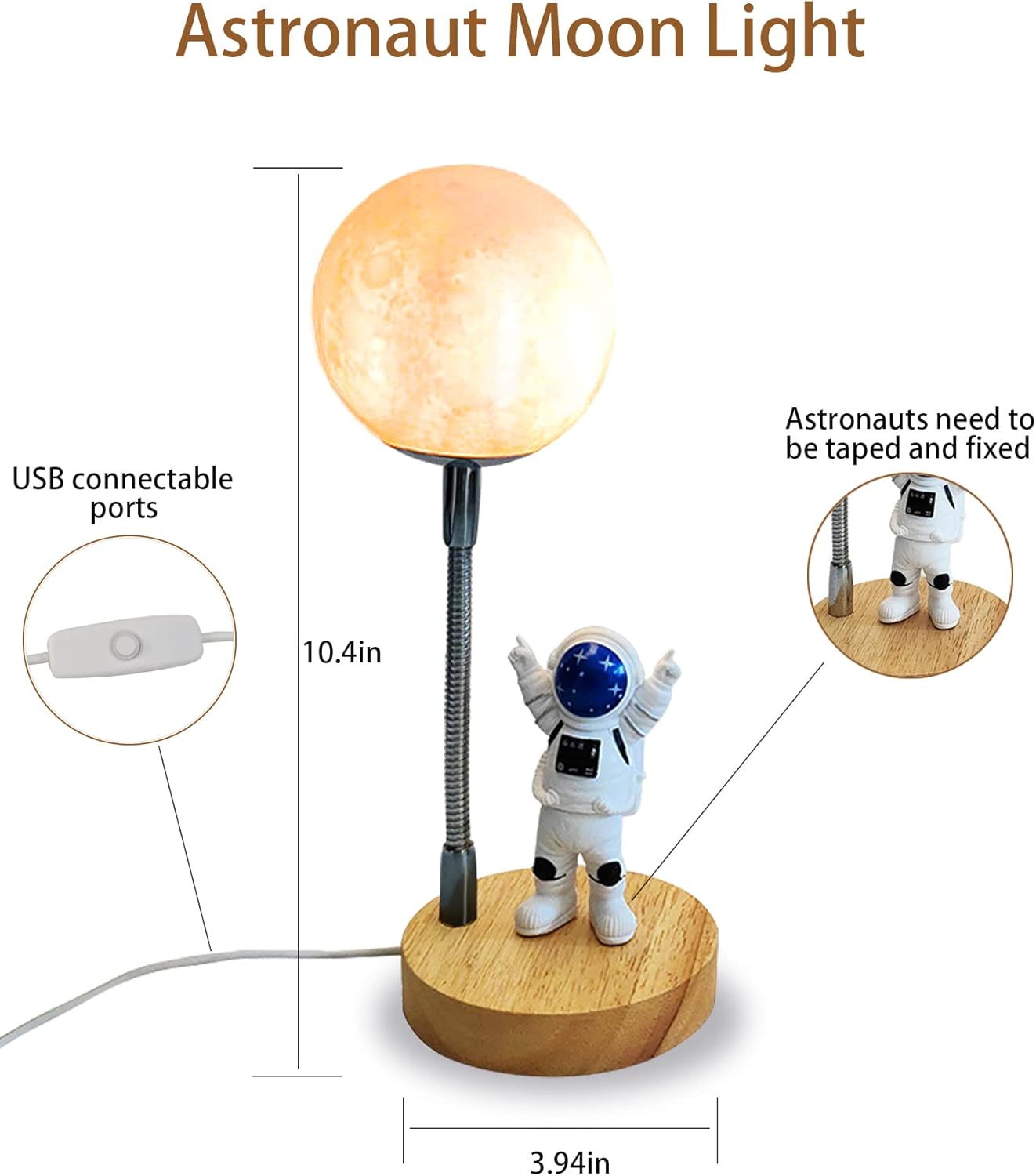 WLHONG Moon Lamp for Kids,Space Buddy Lights with 7 Color Astronaut Night Light,USB Powered and Button Control 3D Moon Table Lamp,Perfect for Bedroom,Nursery and Space-Themed Parties (Moon)