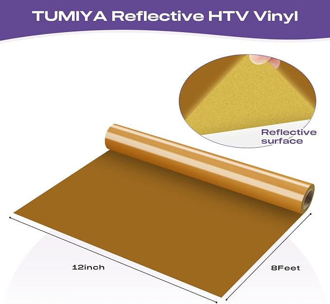 TUMIYA Heat Transfer Vinyl Reflective Gold HTV Roll, Reflective HTV Vinyl
