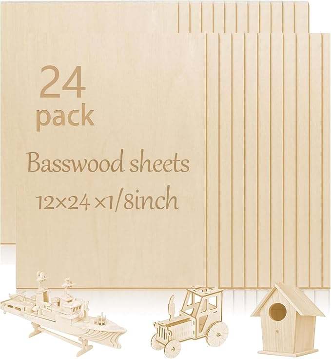 24 Pcs Basswood Sheets Plywood, School DIY Projects, CNC Cutting, and Wood
