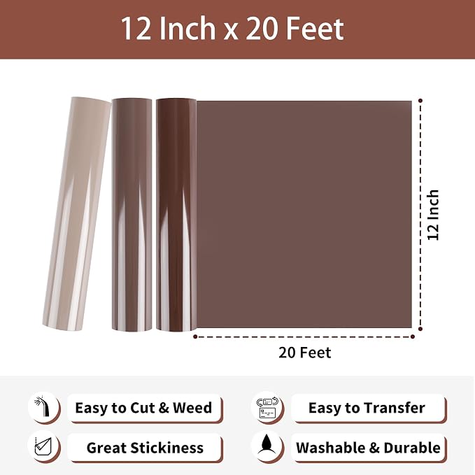 HTVRONT Heat Transfer Vinyl Mocha HTV Rolls, Mocha Heat Transfer Vinyl