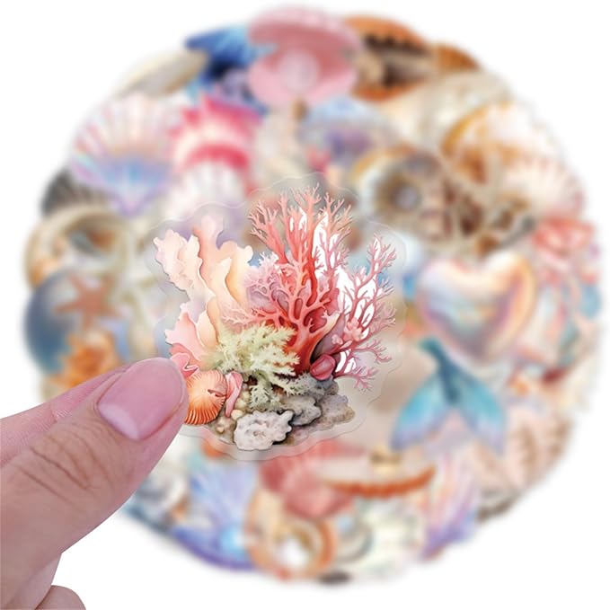 Seashell Stickers, Waterproof Glittering Aesthetic Stickers