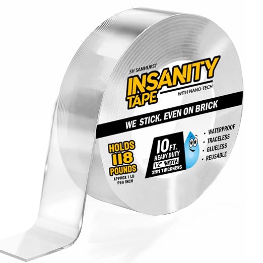 Insanity Double Sided Tape Heavy Duty, Removable Nano Mounting Tape Safe