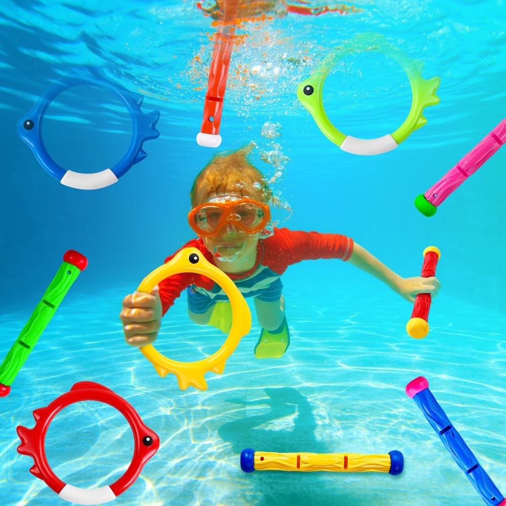 10PCS Pool Diving Swim Toys Colorful Underwater Training Sinking Throwing Dive Rings Sticks for Kids Summer Pool Swimming Party Favor Games