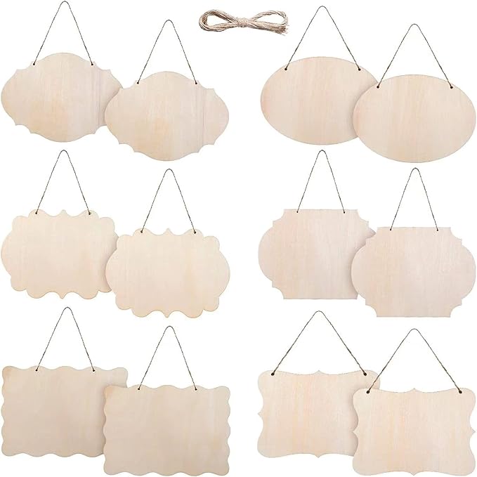 12Pcs Small Unfinished Wood Boards, 6 Shapes of Blank Wood Signs Wood Plaques