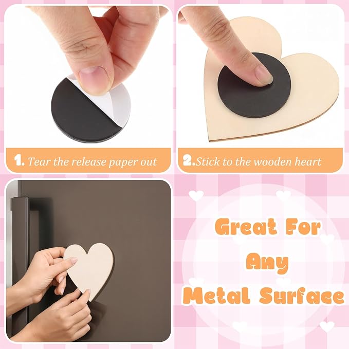Qunclay 80 Pcs 1.5 Inch Wooden Heart Magnets