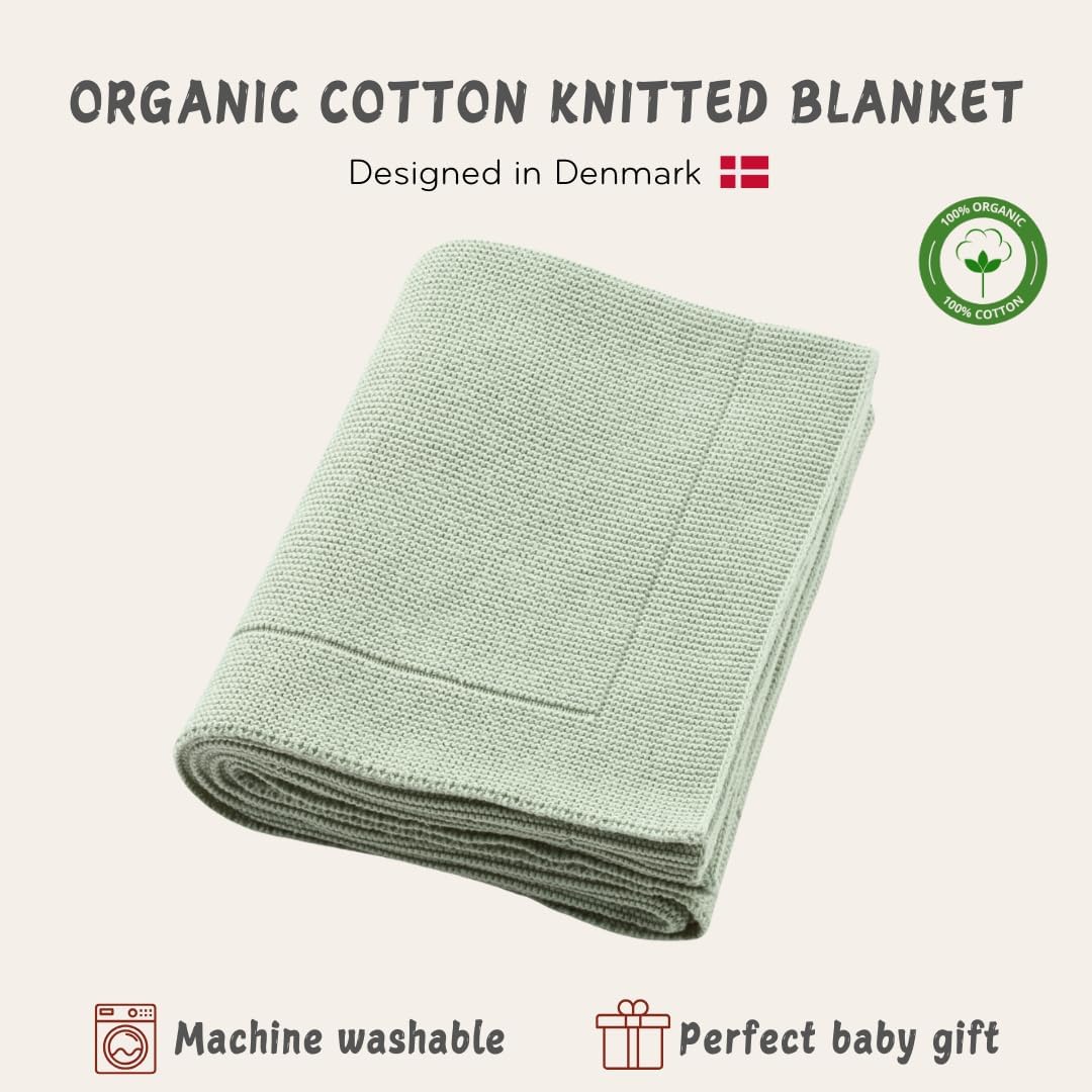 Knitted Organic Cotton Baby Blanket- Swaddle Blanket, 30" x 40" Soft Receiving Blanket for Newborn (Roman Green)