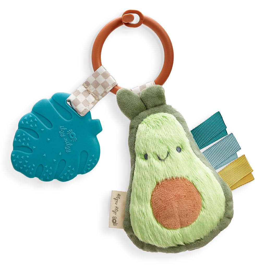 Itzy Ritzy Infant Toy & Teether - Itzy Pal Baby Teething Toy Includes Lovey, Crinkle Sound, Textured Ribbons & Silicone Teether for Newborn (Avocado)