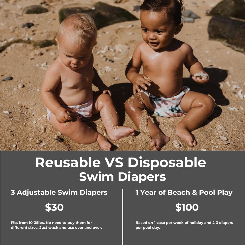 Nora's Nursery Reusable Swim Diapers and Wet Bag - One Size Fully Adjustable - Laguna Unisex 3 Pack with Wet Bag