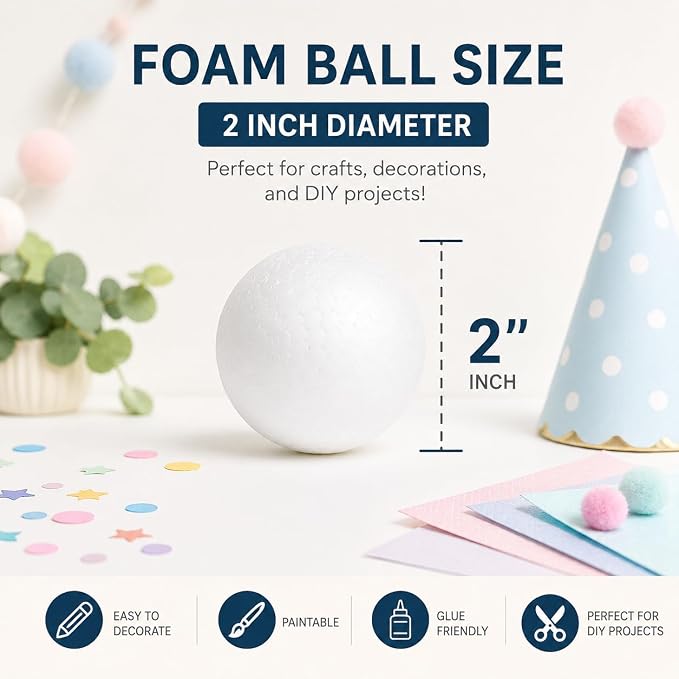 Evershine 30 Pack 2 Inch Craft Foam Ball