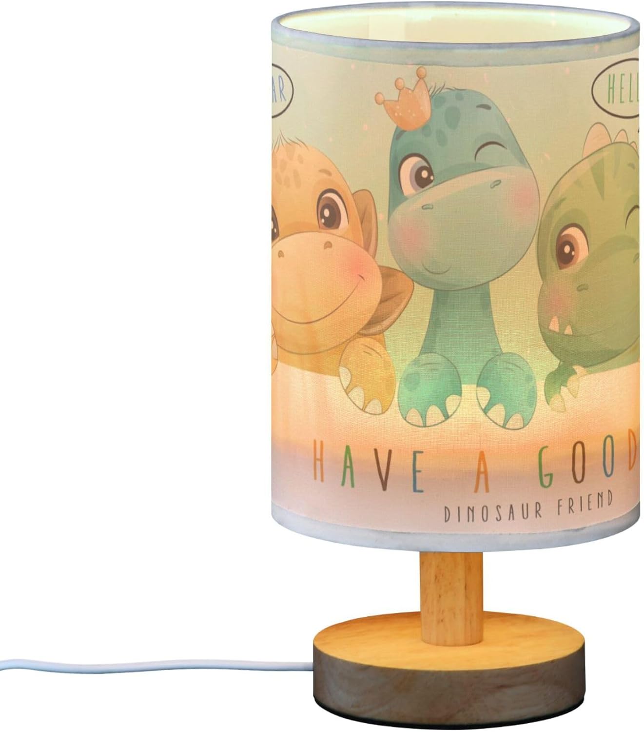 Table Lamp Watercolor Dinosaur Baby Pattern Nightstand Lamp with Wood Base Fabric Lamp Shade Bedside Desk Lamp for Living Room Bedroom Kids Room Office