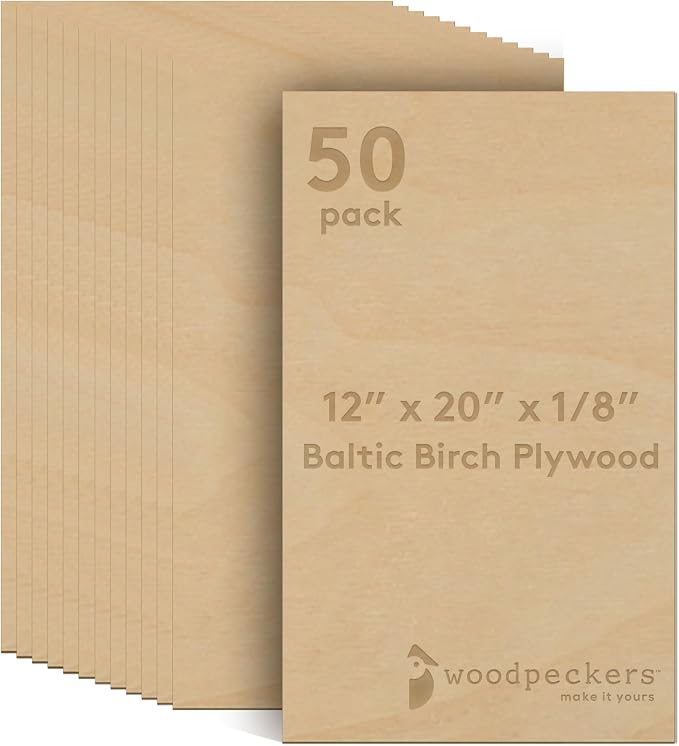 3 mm Baltic Birch Plywood 1/8 x 12 x 20 Inch, Box of 50 B/BB Grade Craft Wood