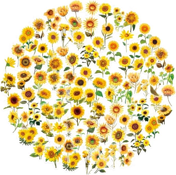 100Pcs Small Sunflower Stickers Transparent
