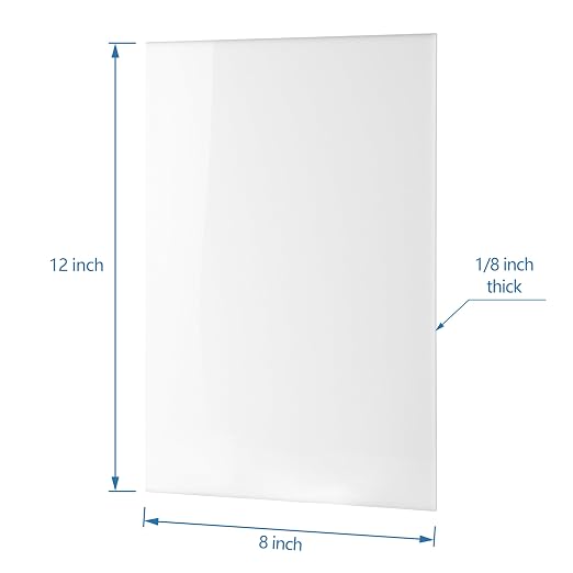 KAITELA White Cast Acrylic Sheet 8" x 12" x 1/8" Thick, Laser Cutting