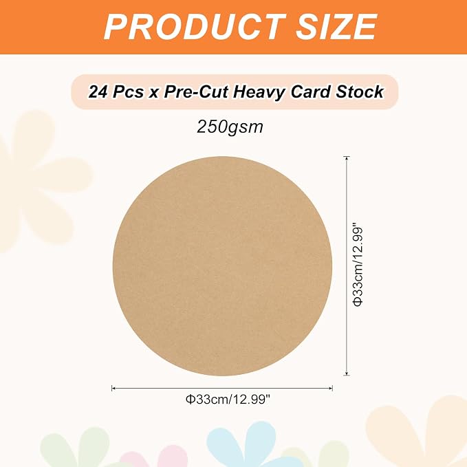 MECCANIXITY 24 Pcs Circle Card Stock, 13 Inch Round Cutouts Paper Thick