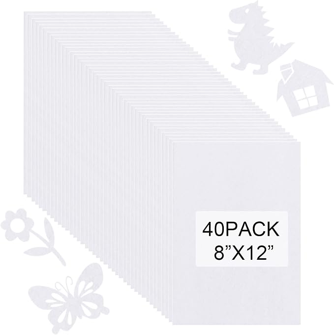 40 Pcs Stiff Felt Fabric Sheet for Crafts, 1mm Thick and 8”x12”White Felt