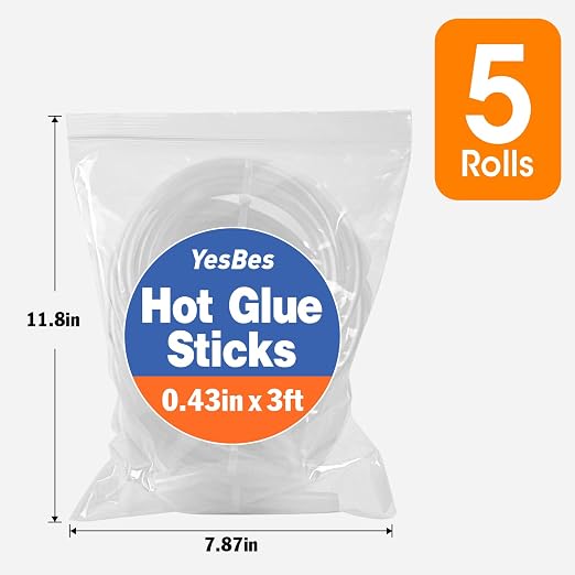 5 Rolls Hot Glue Sticks, Full Size 3 FT Long x 0.43" Diameter Glue Sticks