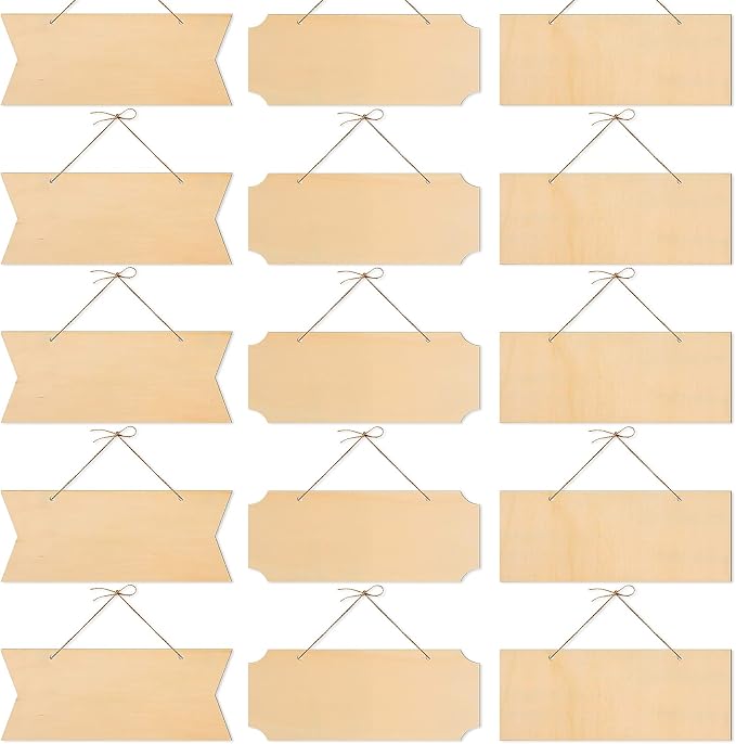 15 Pieces Unfinished Hanging Wood Sign Rectangle Blank Hanging Decorative Wood
