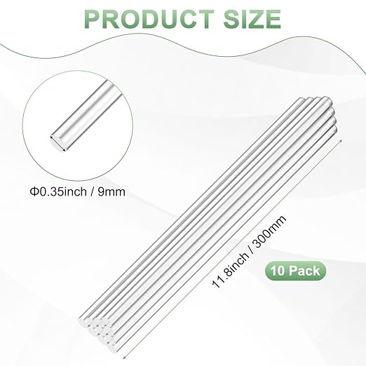 M METERXITY 10-Pack Acrylic Round Rods, 11.81 x 0.35 Inch/ 300 x 9 mm Clear