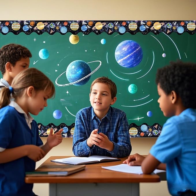 69 Ft Outer Space Border, Galaxy Space Scalloped Trim ，Night Sky Classroom