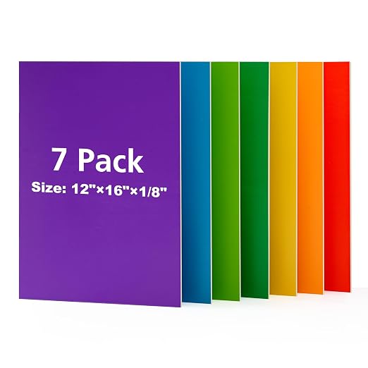 Rowood 7 Pack Rainbow Colored Plywood Sheets, 3mm Multi Thin Unfinished Wood