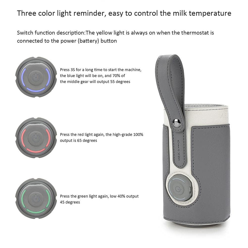 FTVOGUE Bottle Warmer Bag 3 Temperature Adjustable Portable Baby Bottle Warmer for Connecting to Mobile Power (Black #40)