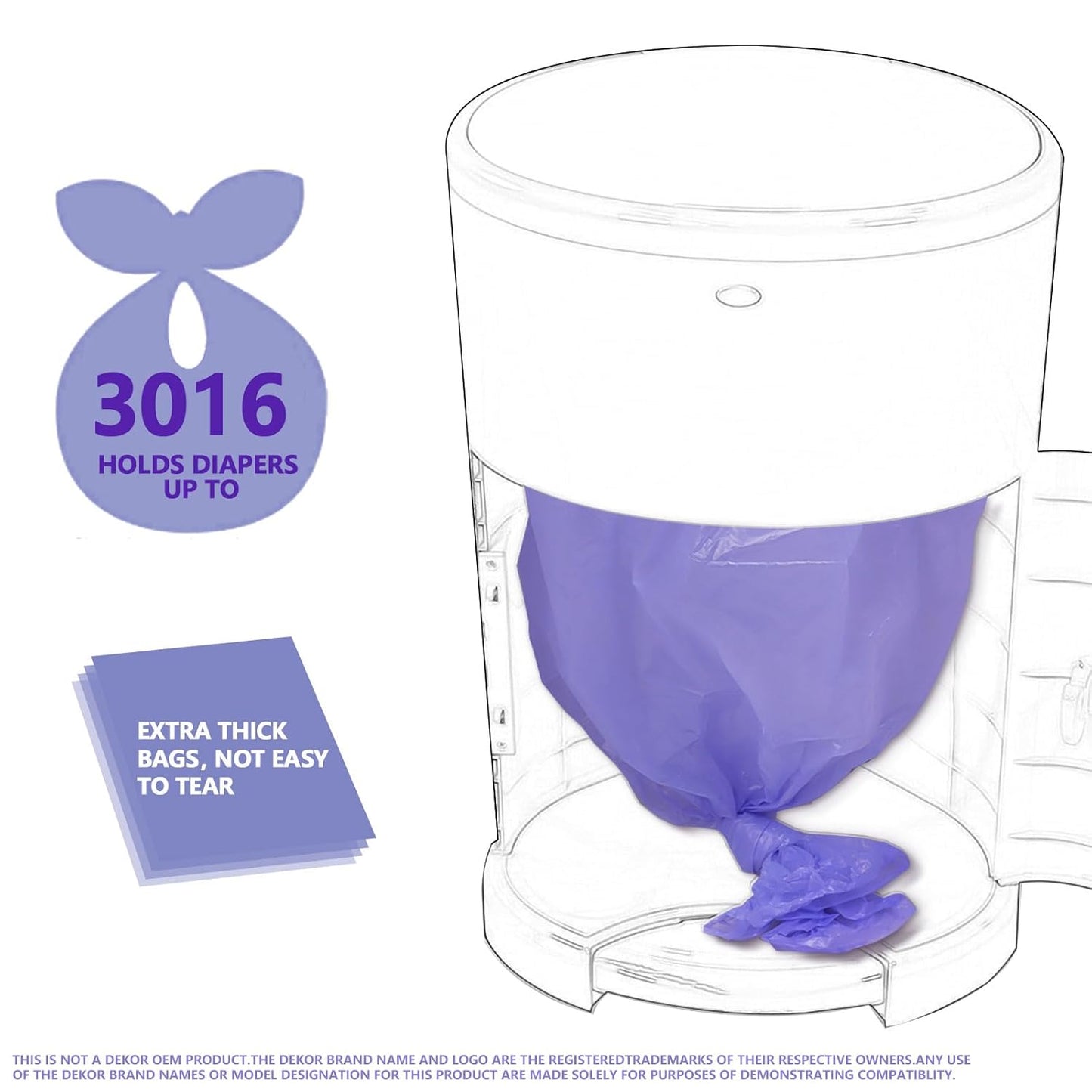 Diaper Pail Refills Increased 30% length Compatible with Dekor Plus Diaper Pails Lavender Scent Holds up to 3016 Diapers (4 Pack)