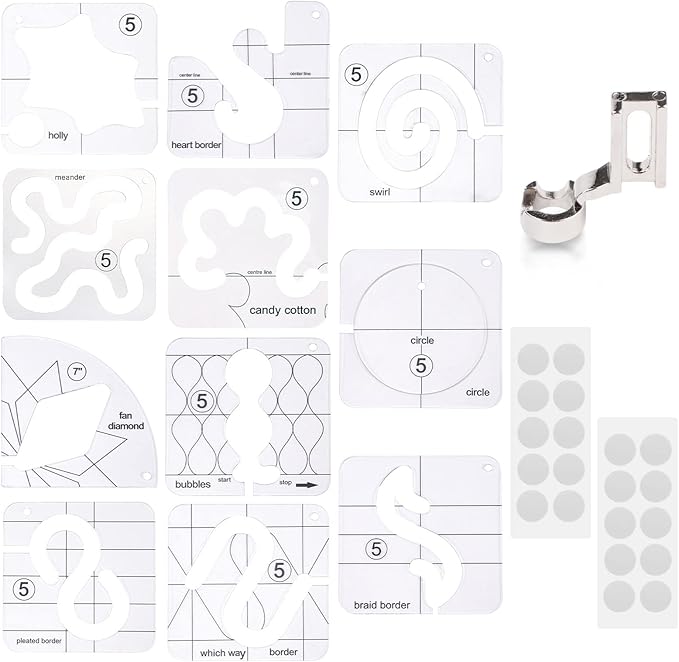 14 PCs Free Motion Quilting Template Set Includes 11 Quilting Templates