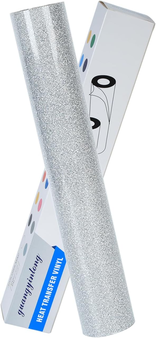 guangyintong Heat Transfer Vinyl Glitter Silver HTV Rolls, Glitter HTV Vinyl