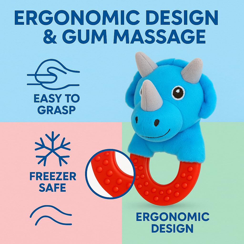 Wristy Buddy Teething Ring for Babies 0-6 8 10 12 Months | Cute Soft Animal Teething Toys & Gloves | Baby Teething Relief Toy Pack | Infant Chew Toys for 3-6 Months, 1 2 3 Years