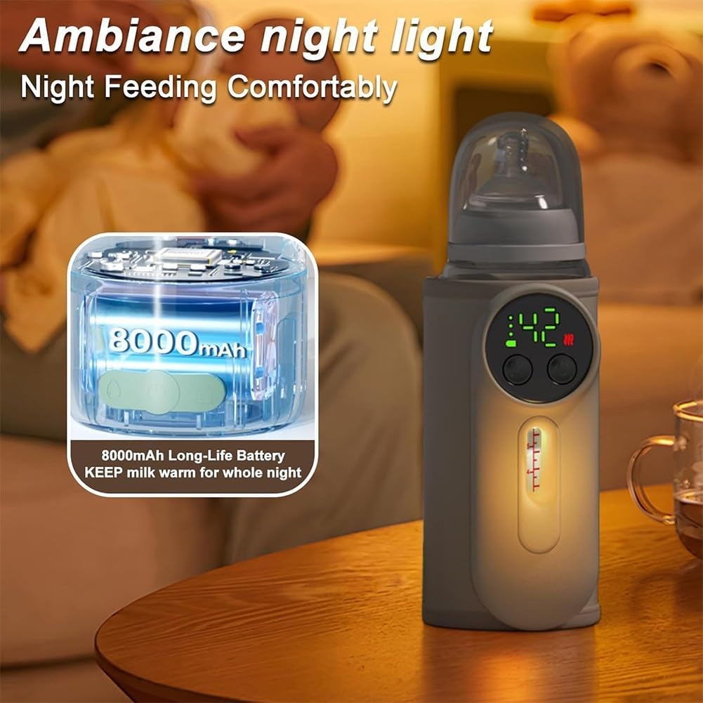 Portable 8000mAh Baby Bottle Warmer Bag with USB Charging and Vacuum Insulation, Milk Heating for Travel and Outdoor Feeding, Compatible with Standard and Wide Neck Bottles, Beige