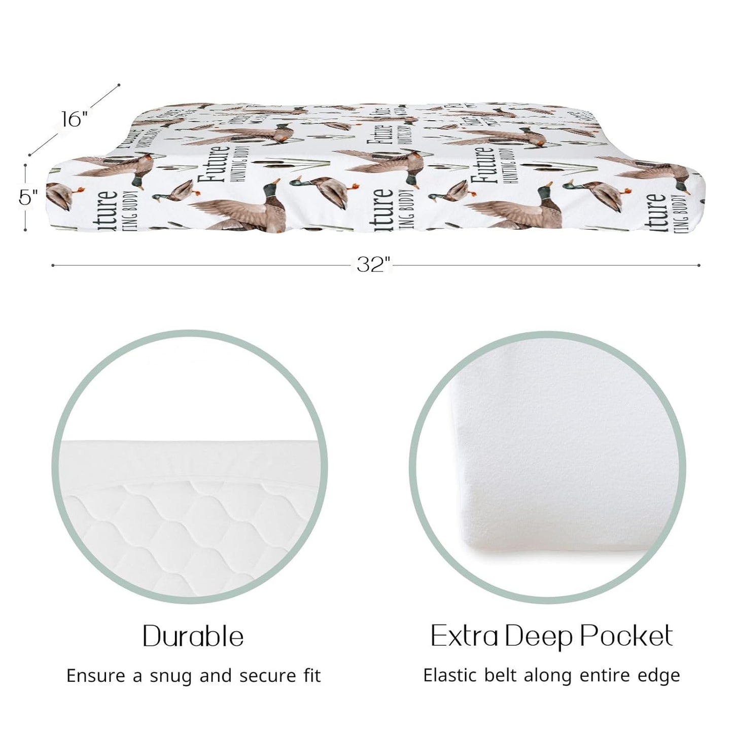 HawSkgFub Future Duck Hunting Buddy Changing Pad Cover for Baby Boy, Wild Mallard Hunter Diaper Change Table Covers, Soft Stretchy Breathable Safe Snug Fitted Changing Mat Sheets Fit 32"/34" x 16"