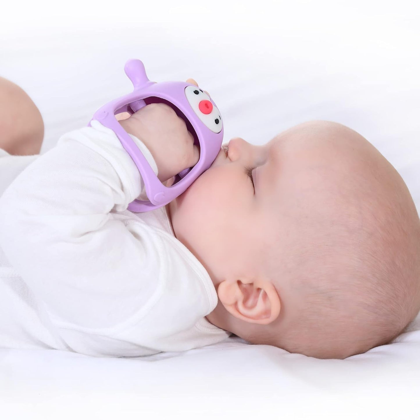 Smily Mia 2pack Penguin Teether for Babies 0-6Month, Infant Teething Toys,Pacifiers for Breastfed Babies, Silicone Teething Mittens for 3-6Months, Perfect Shower Gift+Baby Registry, Pink&Purple