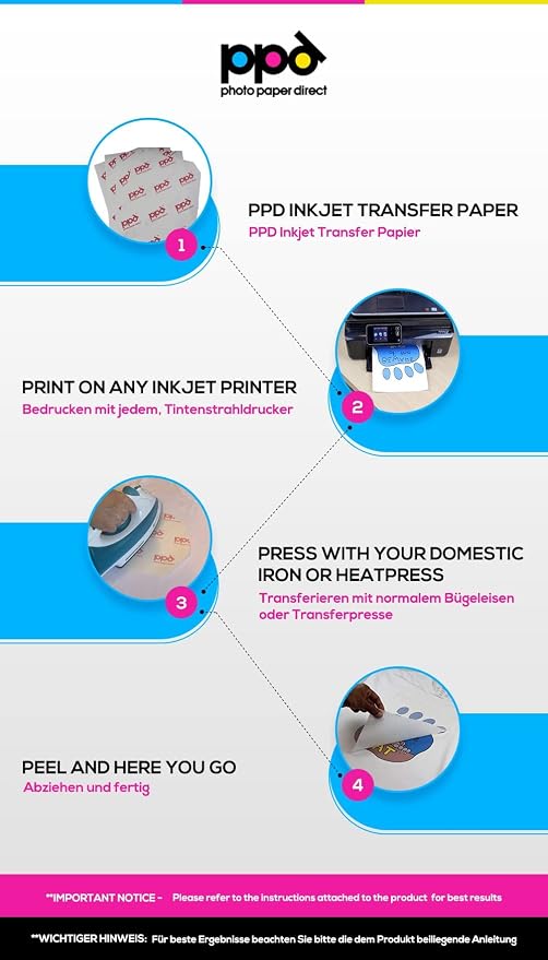 PPD 40 Sheets 8.5x11" Iron-on Heat Transfer Vinyl Paper Light Fabrics | Premium