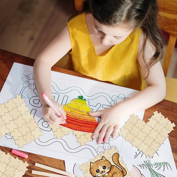 300PCS Blank Puzzles, Freeform Blank Puzzle Pieces Blank Wooden Puzzles DIY