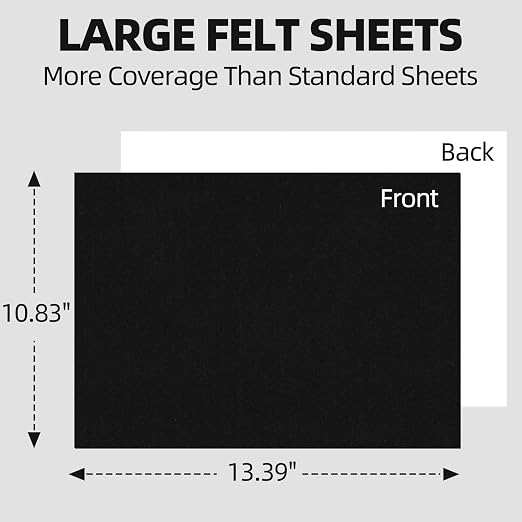 3PCS Large Self Adhesive Felt Sheet, 13.4"x10.8", 2mm Thick Stiff Black Felt