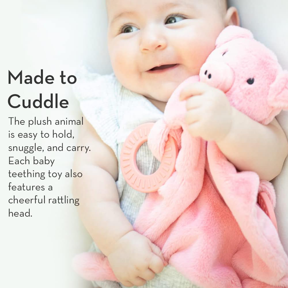 Baby Teether & Plush Lovey by Bella Tunno, Silicone Teether with Animal Snuggle Toy & Sensory Rattle, Teething Relief for Babies 0-6 Months, 6-12 Months, Elephant