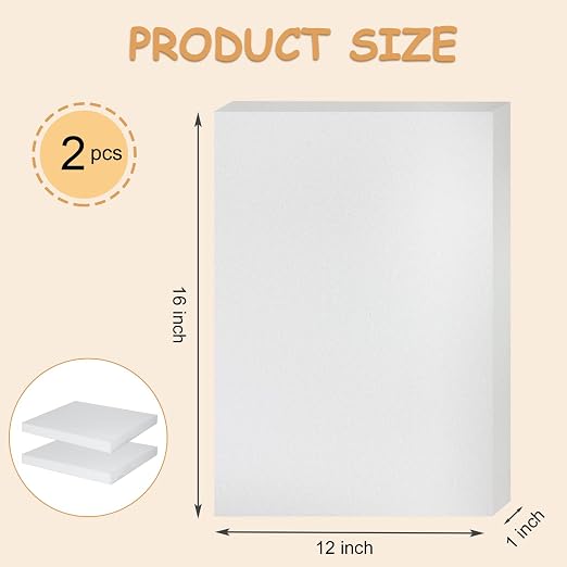 Polyurethane Foam 2 PCS 16 x 12 x 1 inch, High Density Cushion Foam