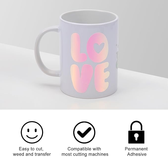 Holographic Vinyl, 9 Sheets 12"x12" Holographic Vinyl Permanent Multi Color