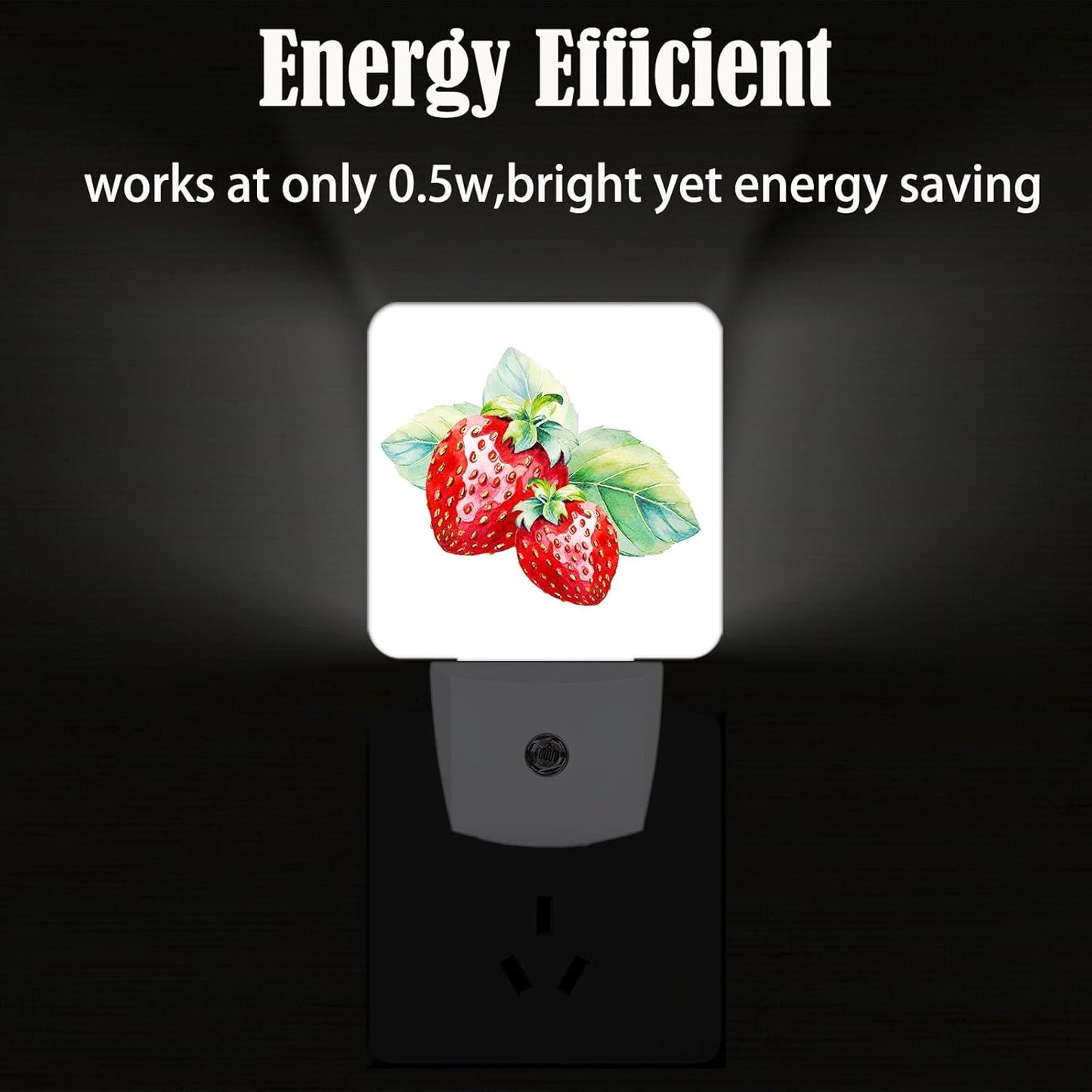 Watercolor Cute Strawberry Night Light,Plug Into Wall with Dusk to Dawn Light Sensors, Warm Nightlights for Bedroom, Bathroom, Hallway, Kitchen, Gifts Ideal for Boys Girls Women Men