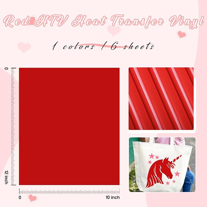 Tintnut Red Heat Transfer Vinyl, 6 Sheets 12x10in Iron on Vinyl | Solid Color