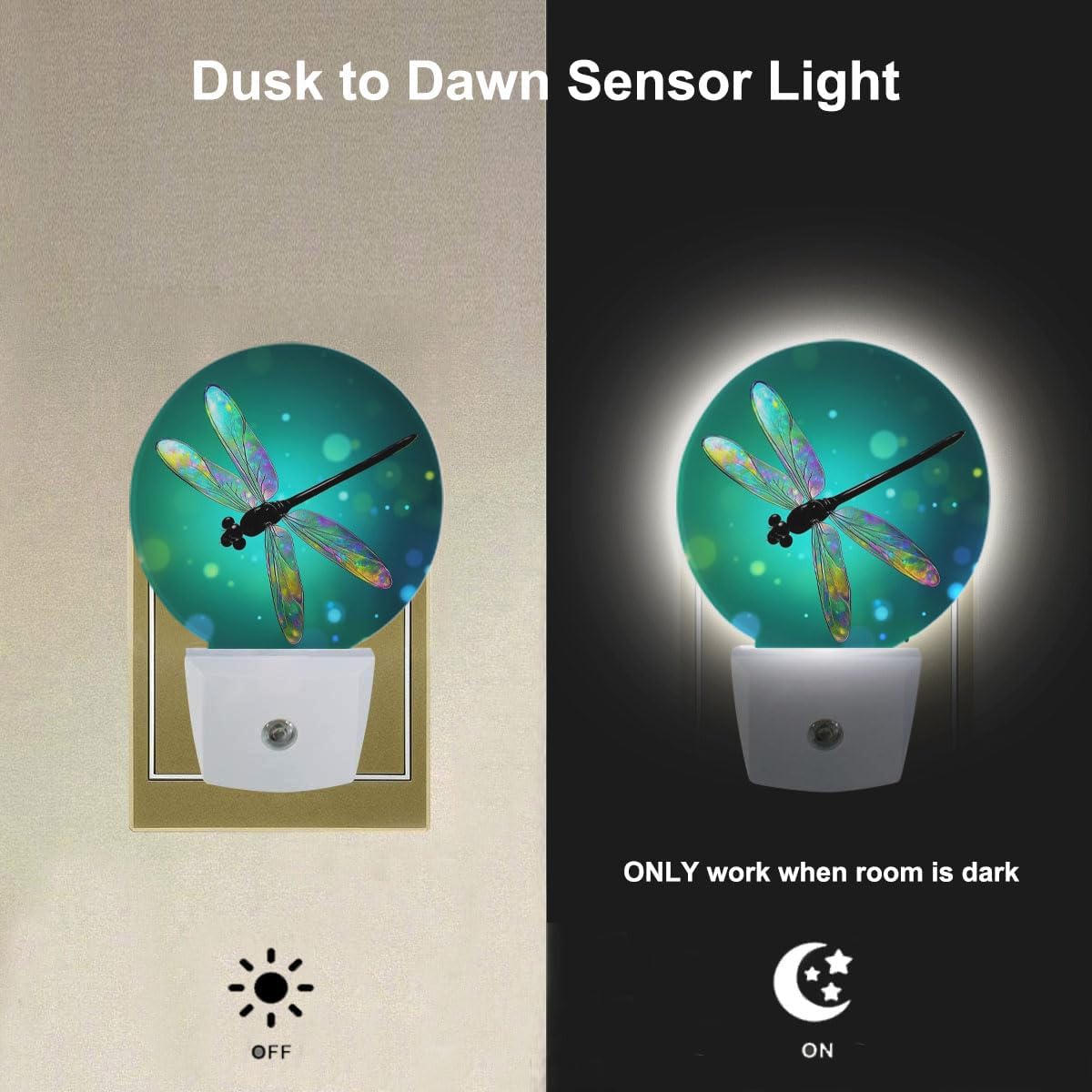 EKOBLA Dragonfly Night Light Fantasy Green Dragonfly Night Lights Plug into Wall for Boys Girls, Led Lamp for Stairway/Hallway/Bedroom 0.5W Nightlight Sleep Friendly