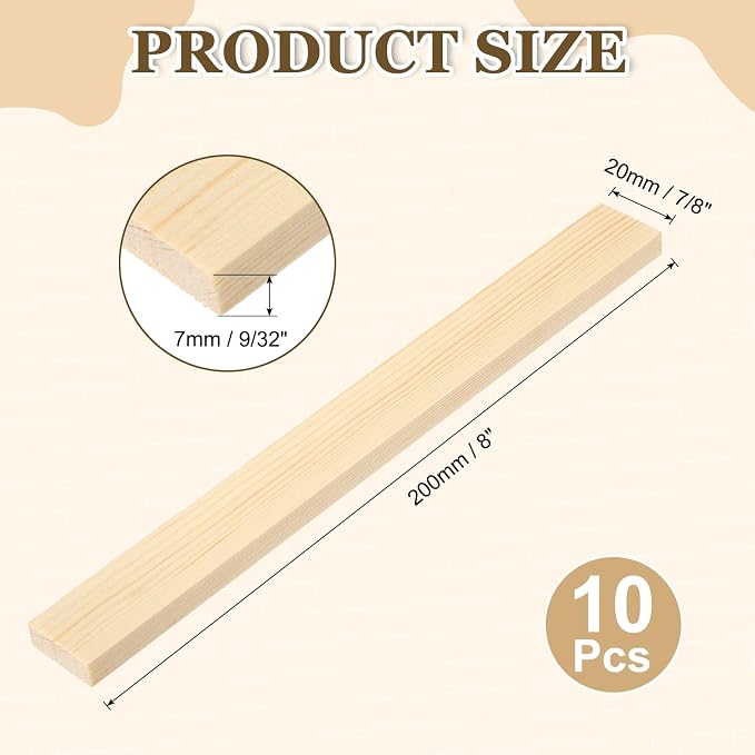 MECCANIXITY 10Pcs Wood Strips Slats, 9/32" x 7/8" x 8" Thin Wood Sticks Flat