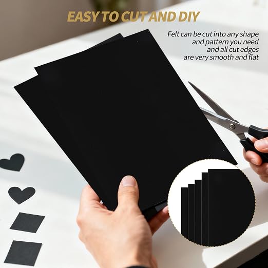 5PCS Black Felt Sheets with Self-Adhesive Backing, Soft Felt Fabric, Durable