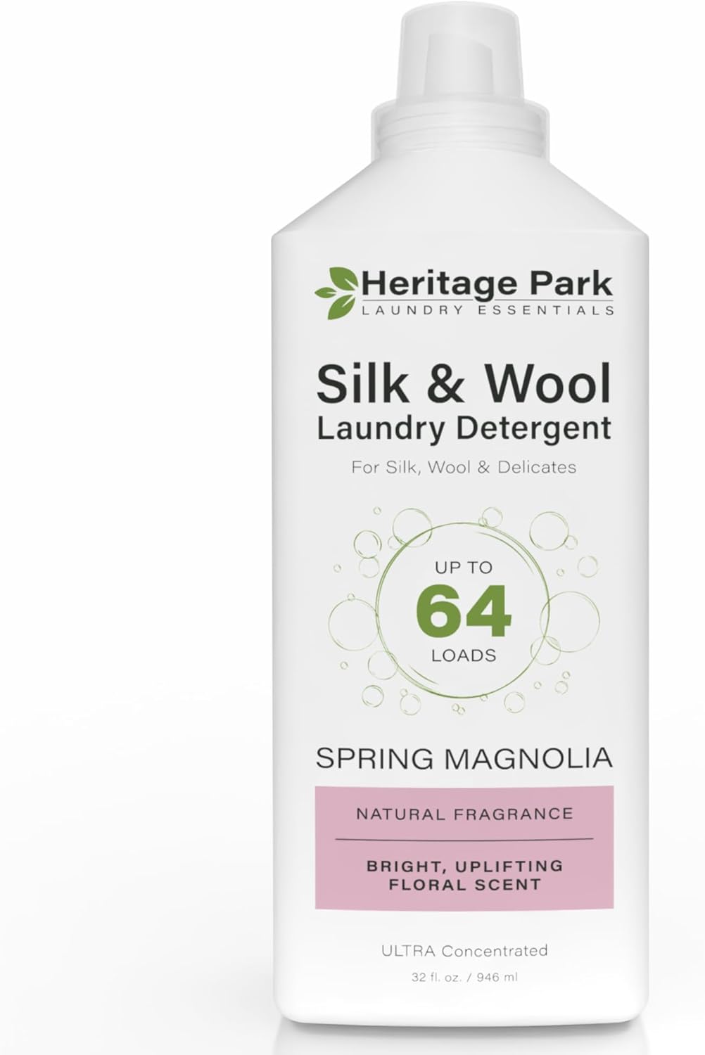 Heritage Park Silk & Wool Spring Magnolia Floral Scent, pH-Neutral Laundry Detergent – Enzyme-Free, Concentrated Up to 64 loads (32 fl oz)