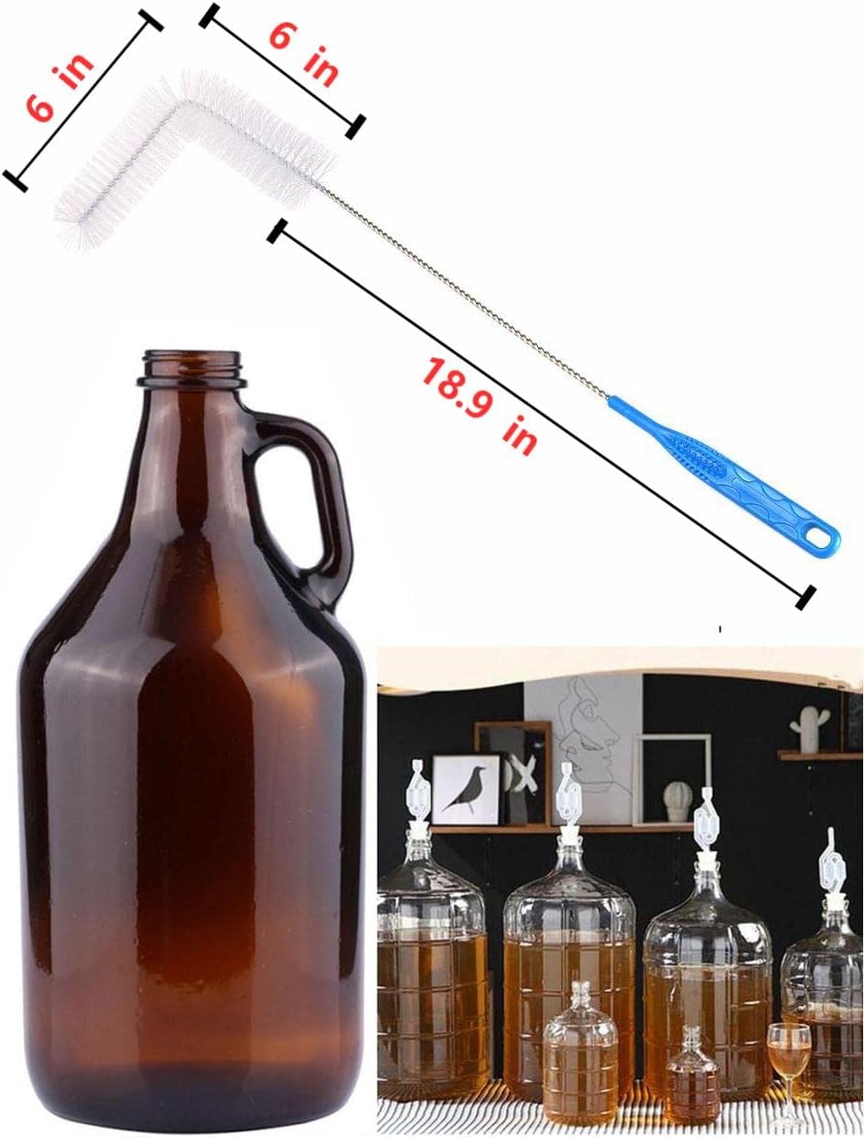 Carboy Brush, Cleaning 2 Piece 30 inch Nylon Brushes, and Stainless Steel Extended Handle Water Bottle Brushes for 3 5 6 6.5 Gallon Glass Jugs Fermenters L-Bend Wire DHUAYT47665