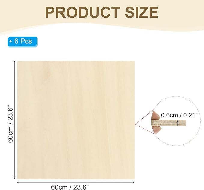 PATIKIL 24x24x1/4 Basswood Sheets